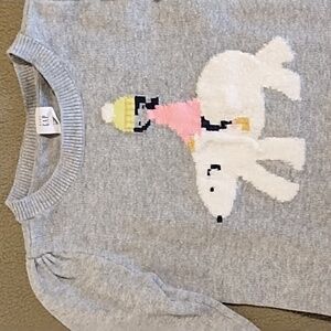 Baby Gap Knit Sweater Girl Bear Ruffle Gray White Pink Girls Size 3 Years